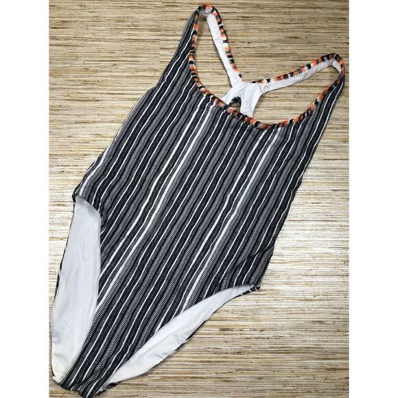 N-47 RED CARTER Print One-Piece Racerback reversible Swimsuit BLACK WHT XS $185 - Picture 1 of 2